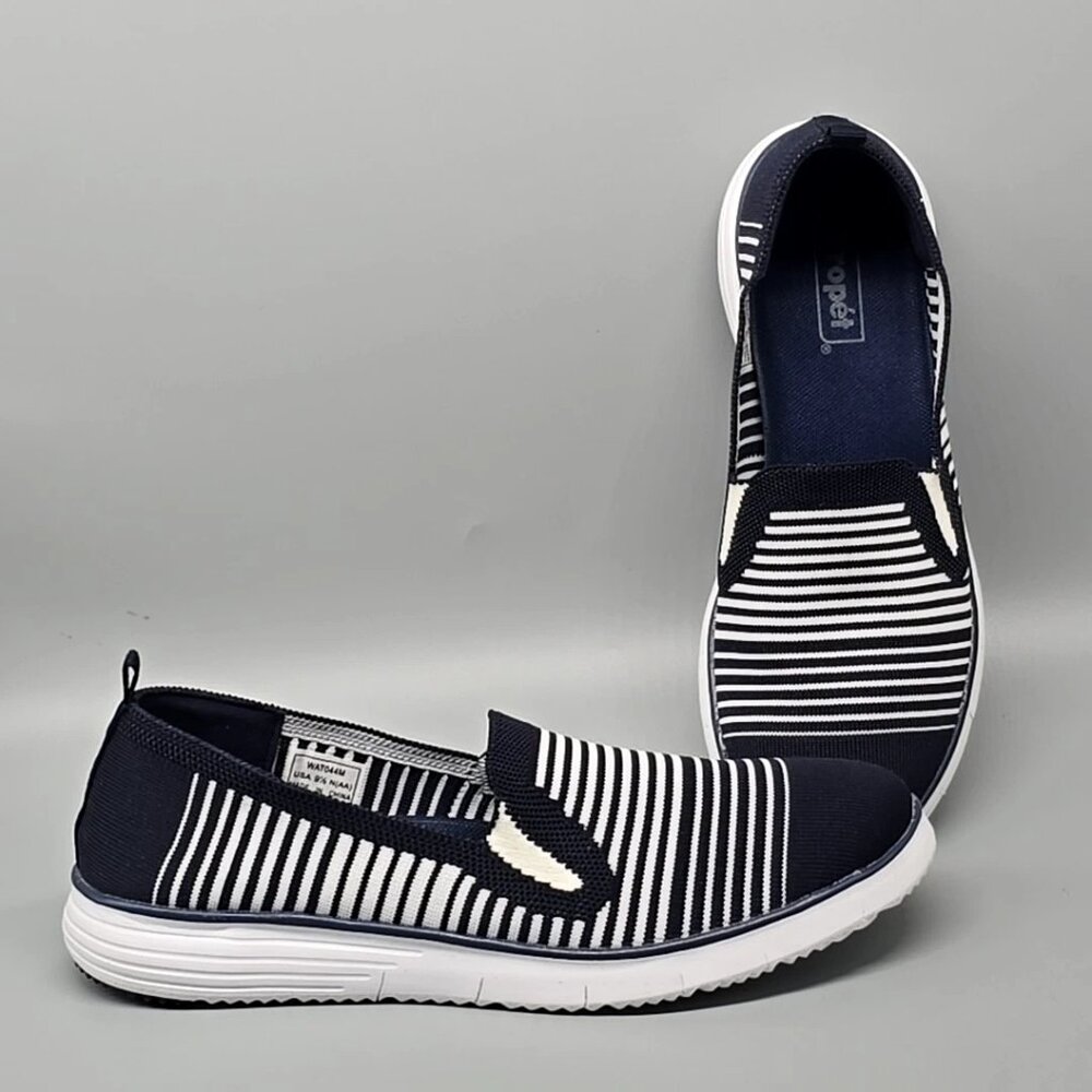 Propet Travel Fit Blue White Strips Slip-on Shoes WATO44M Women's Size 9.5N (AA)